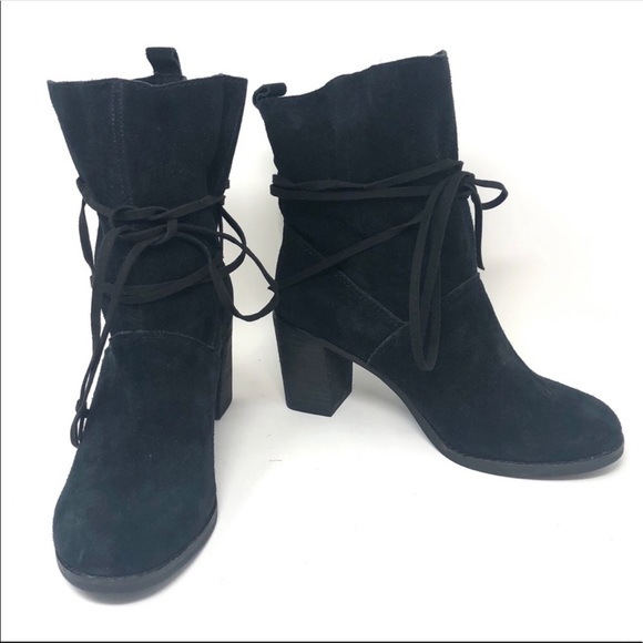 Toms Shoes - TOMS Mila Bootie Wrap Around Tie Black Suede Sz 6